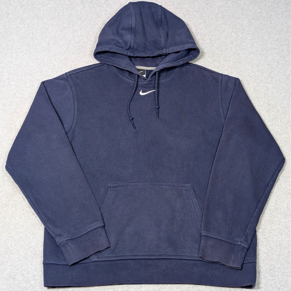 Vintage Nike Center Swoosh Hoodie Sweatshirt Men's Medium Blue Pullover Y2K